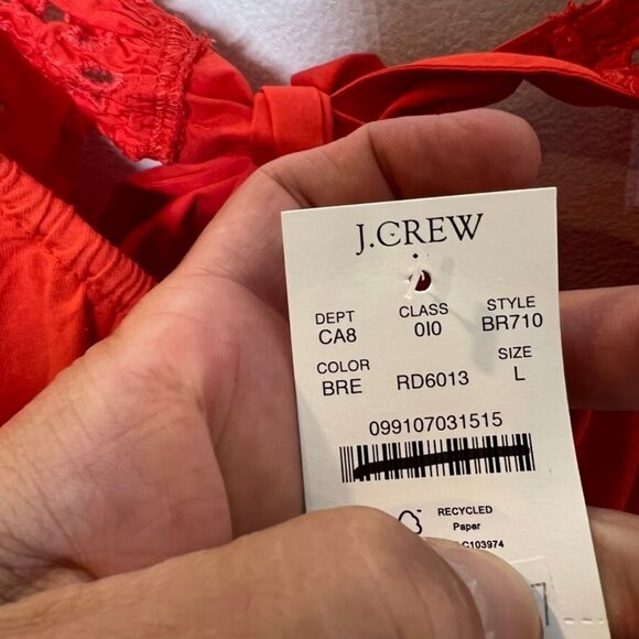 J.Crew $70 Eyelet Tie-Back Top Bohemian Red Size L BR710 - Picture 4 of 5